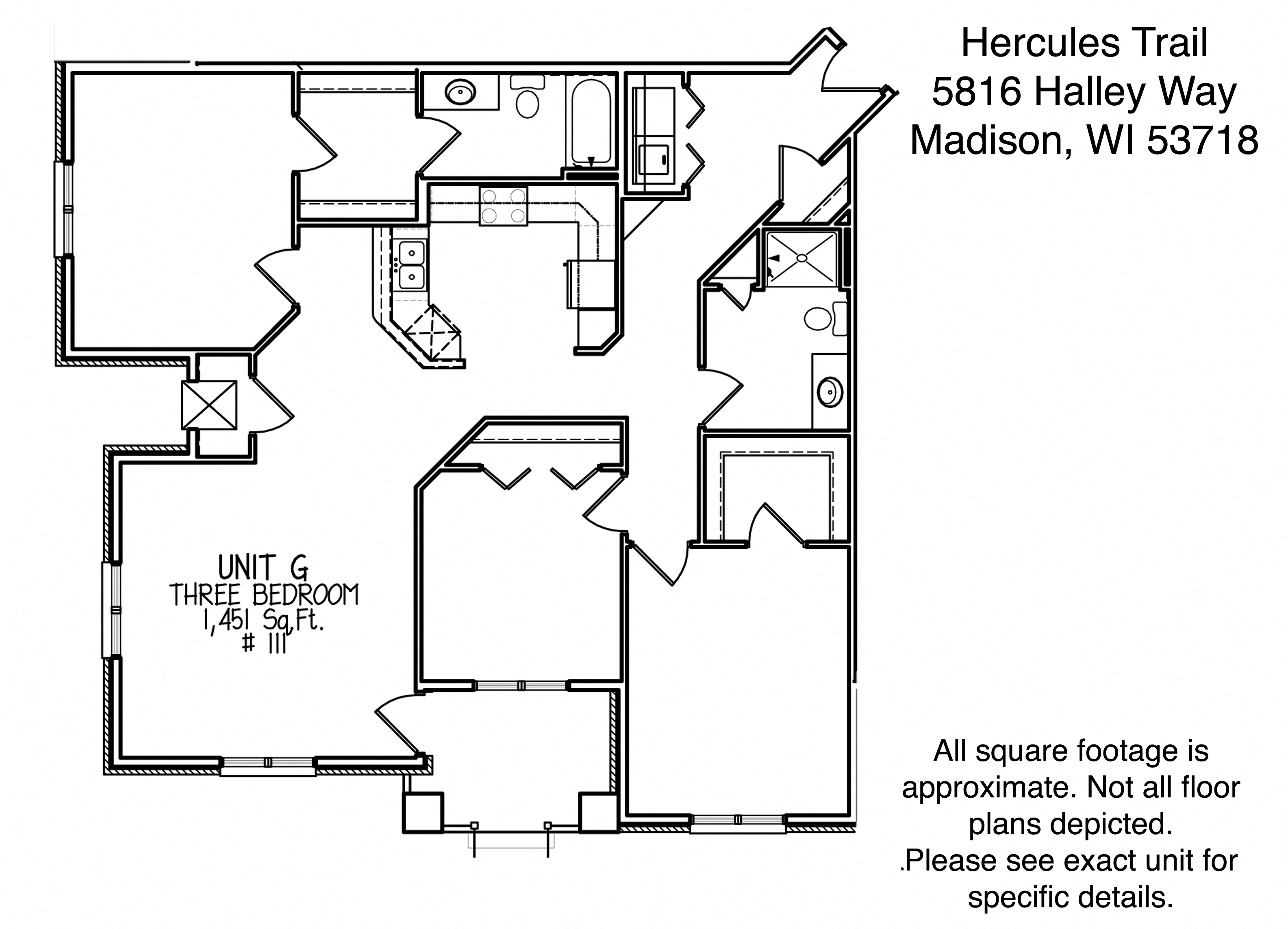Floor plan for 3 beds, 2 baths, 1451 sqft